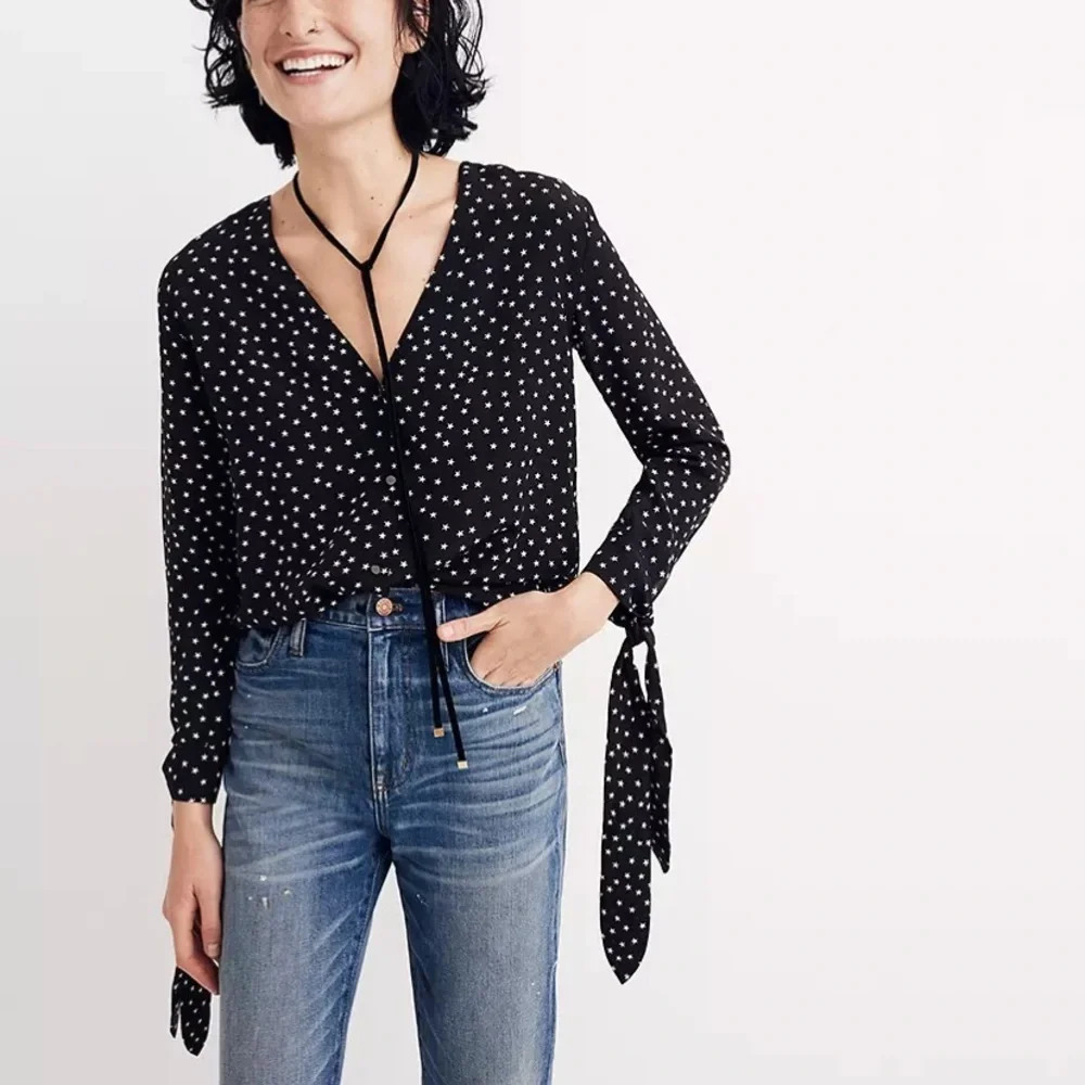 Madewell Silk Star Scatter Tie-Sleeve Top